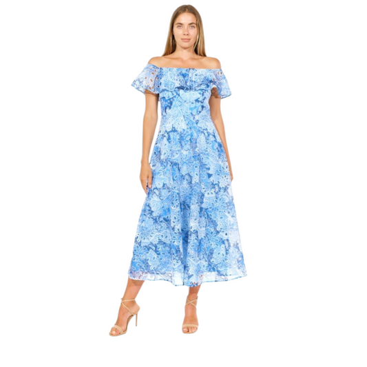 Mikael Aghal 'Azure Elegance' Blue Lace Dress - 10