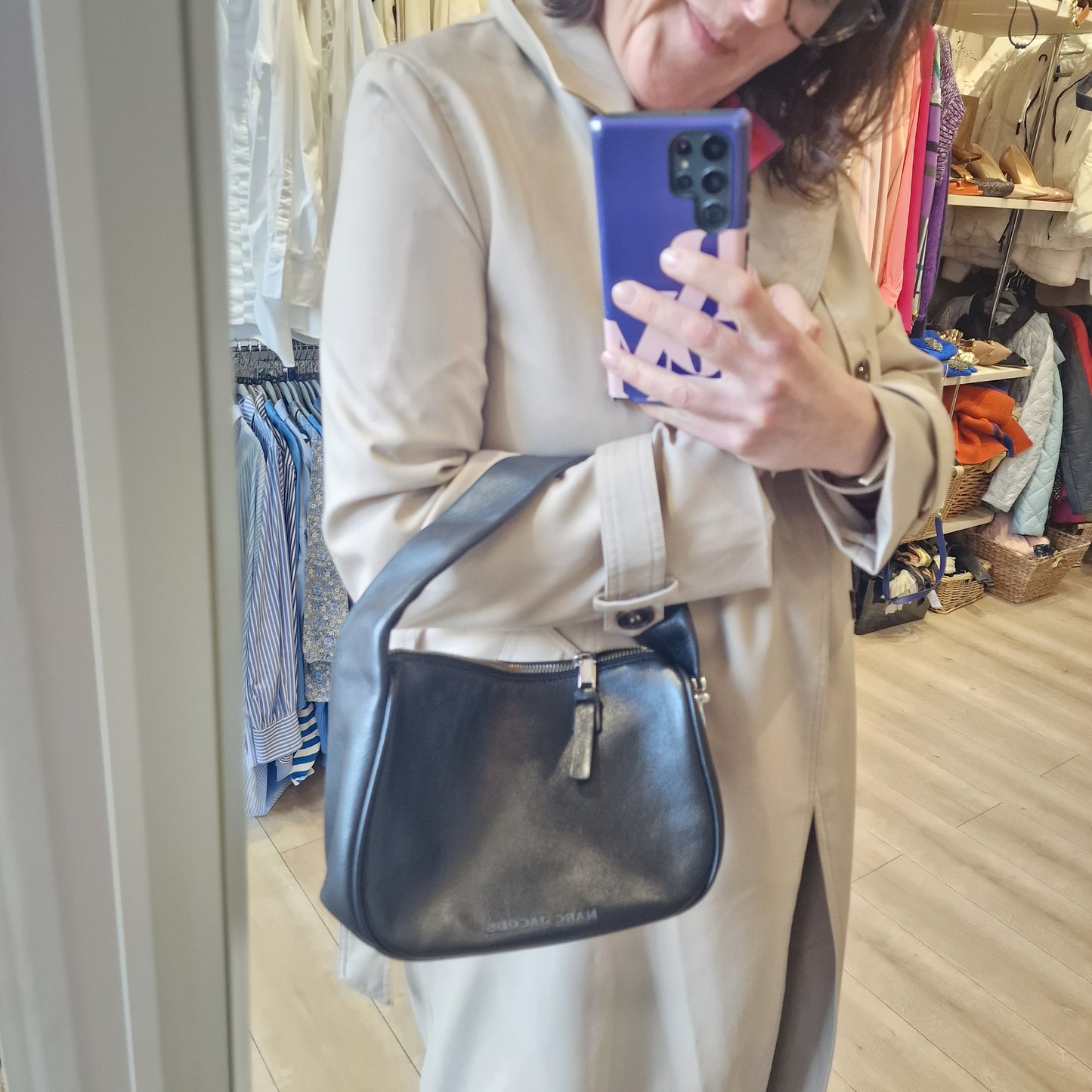 Marc Jacobs Pushlock Mini Hobo  Black Leather Bag