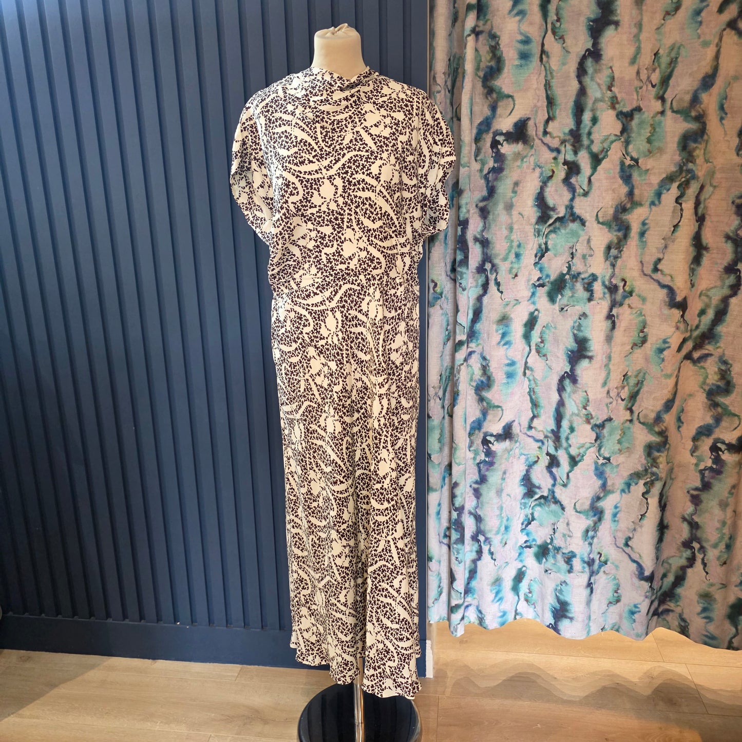 Me + Em Brown and Cream Bias Cut Speckled Maxi Dress NEW - 16