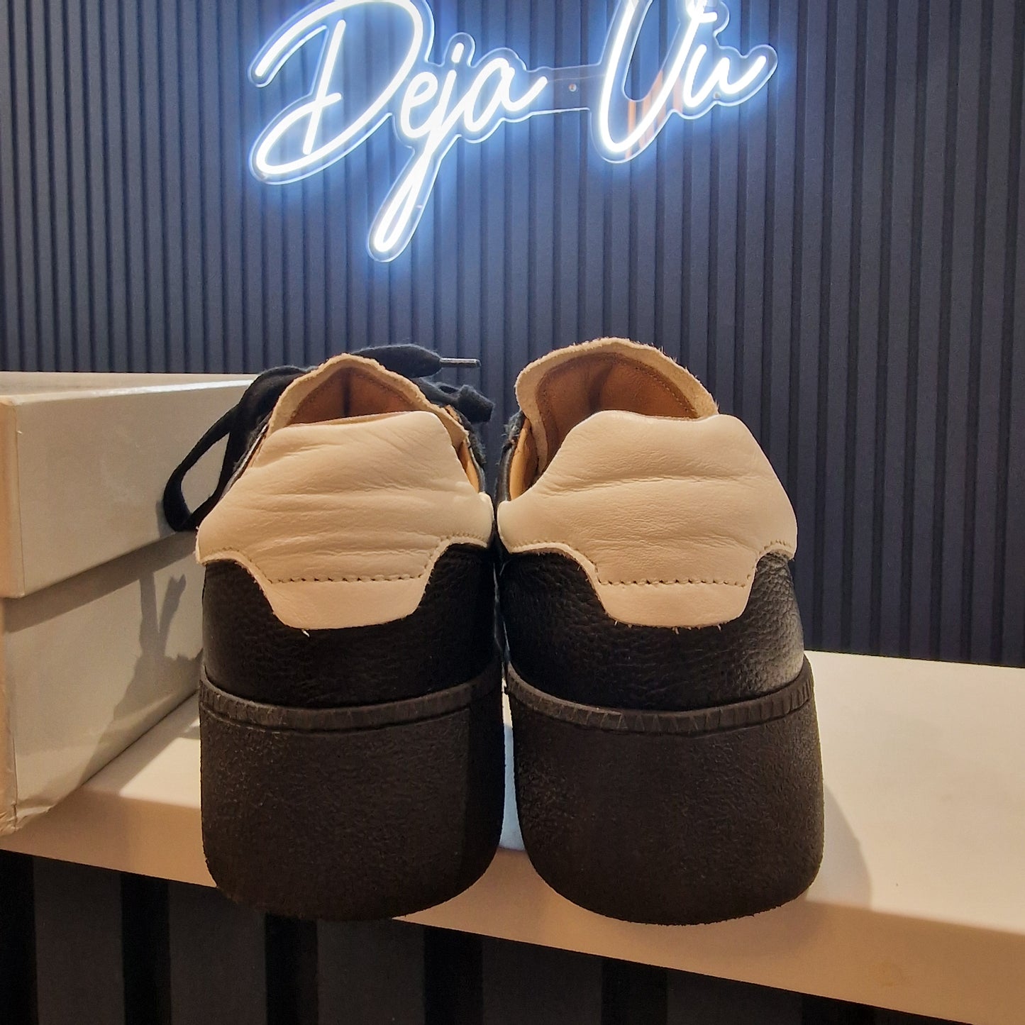 Russell & Bromley Black Leather Wedge Platform Sole Trainers - 6