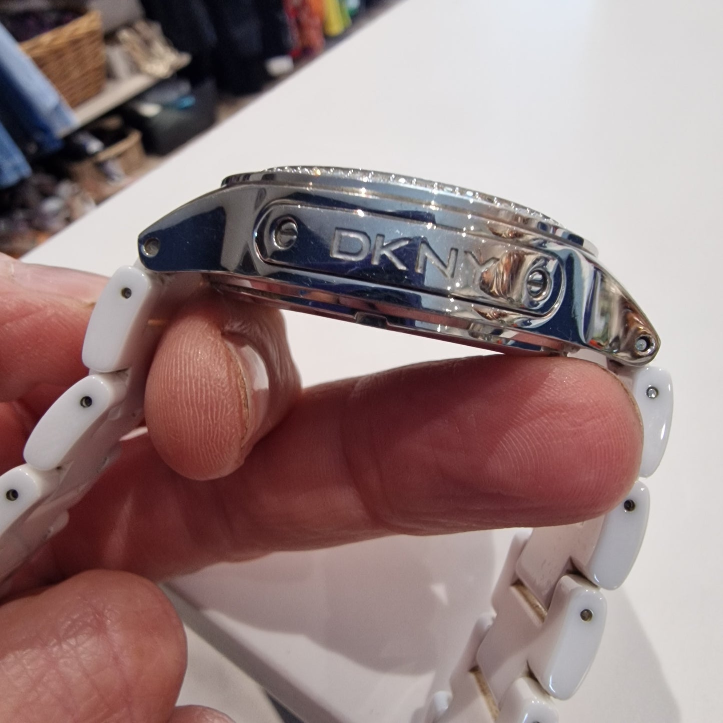 DKNY White and Silver Watch
