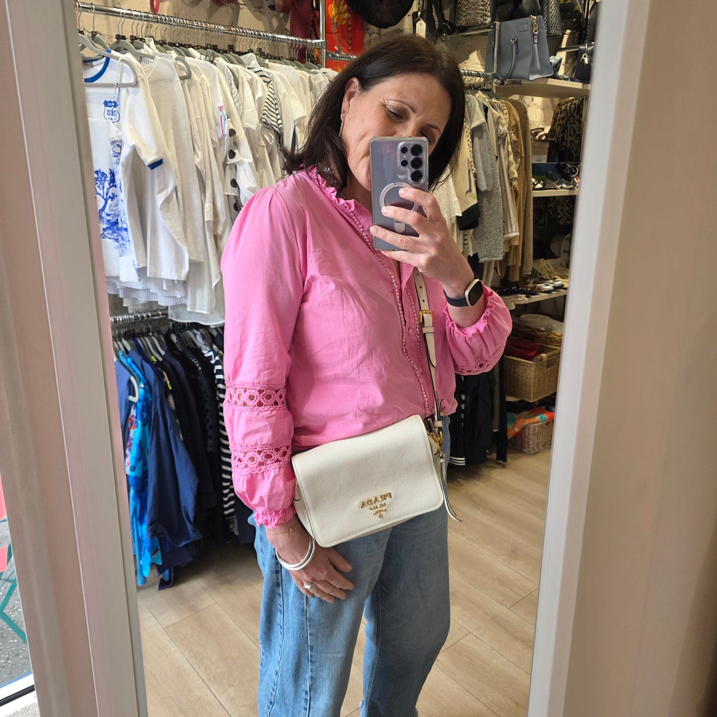 Prada Vitello Daino Soft White Crossbody Bag