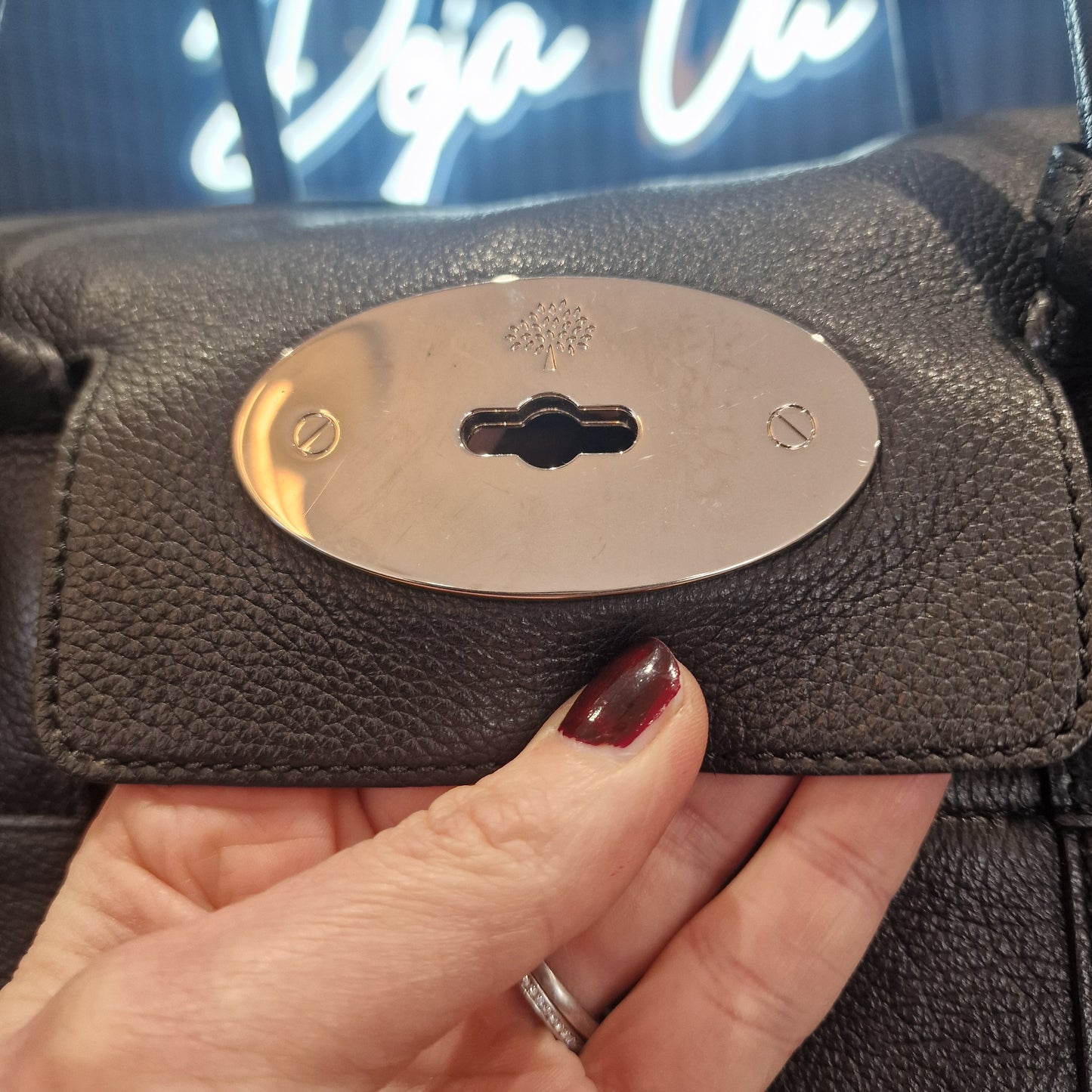 Mulberry Bayswater Black, Silver Hardware