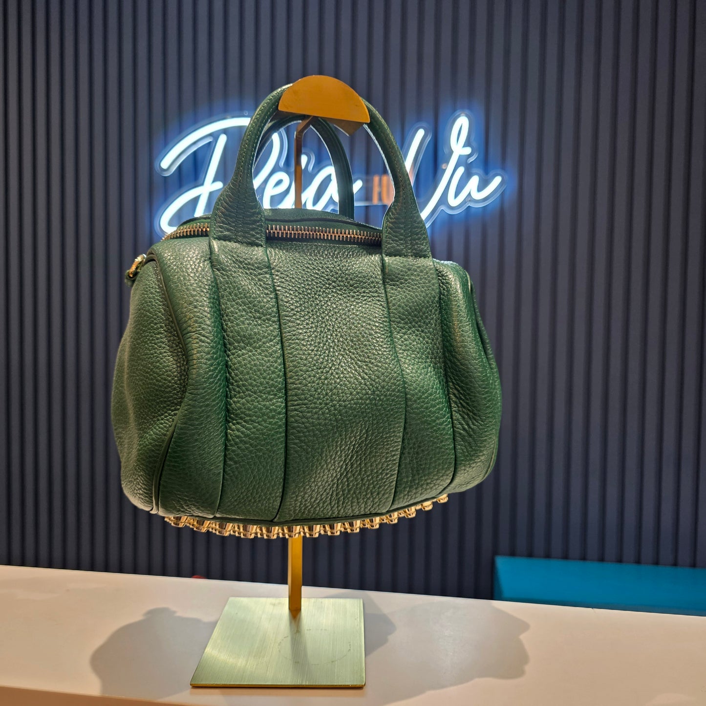Alexander Wang Dark Green Leather Bowling Bag