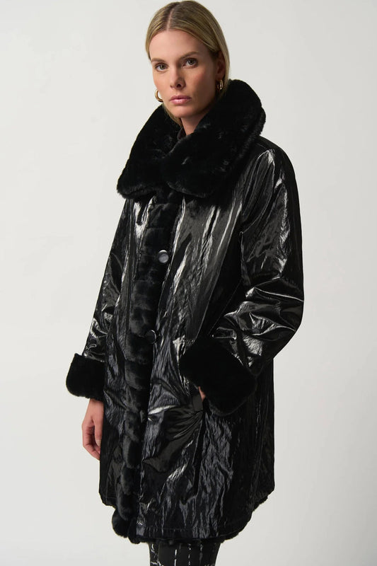 Joseph Ribkoff Black Reversible Faux Fur Coat - M