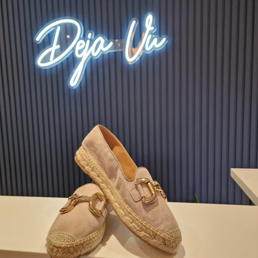 Kanna Beige Slip On Shoes, Gold Hardware