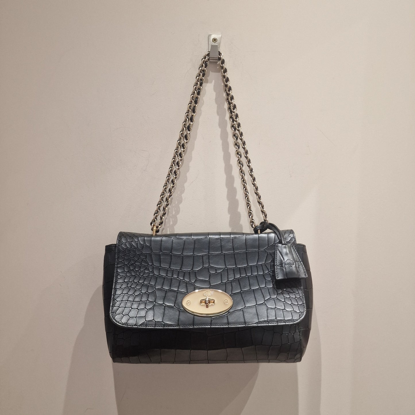 Mulberry Lily Matte 'Croc' Embossed Black Leather