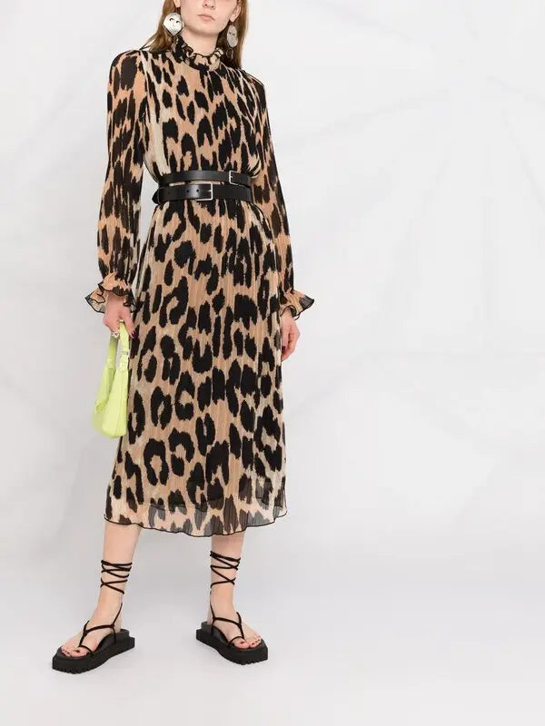 Ganni Animal Print Pleat Dress - 14