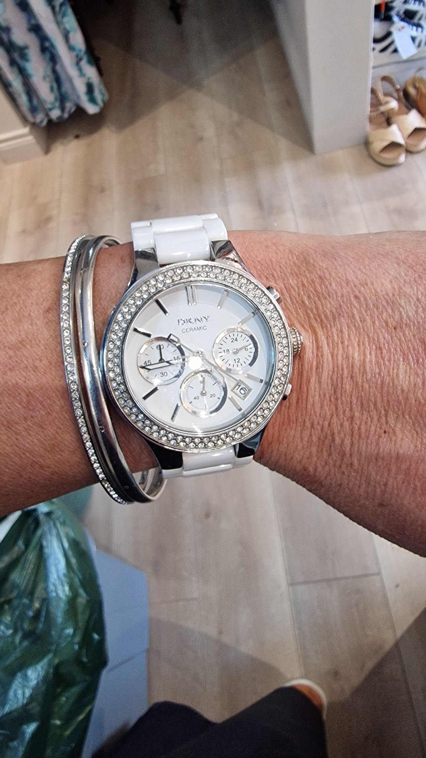 DKNY White and Silver Watch