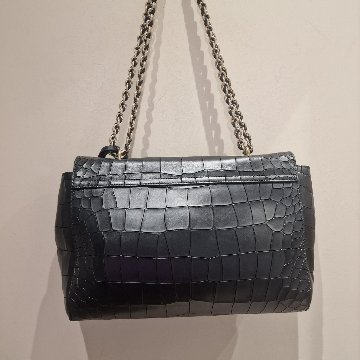 Mulberry Lily Matte 'Croc' Embossed Black Leather