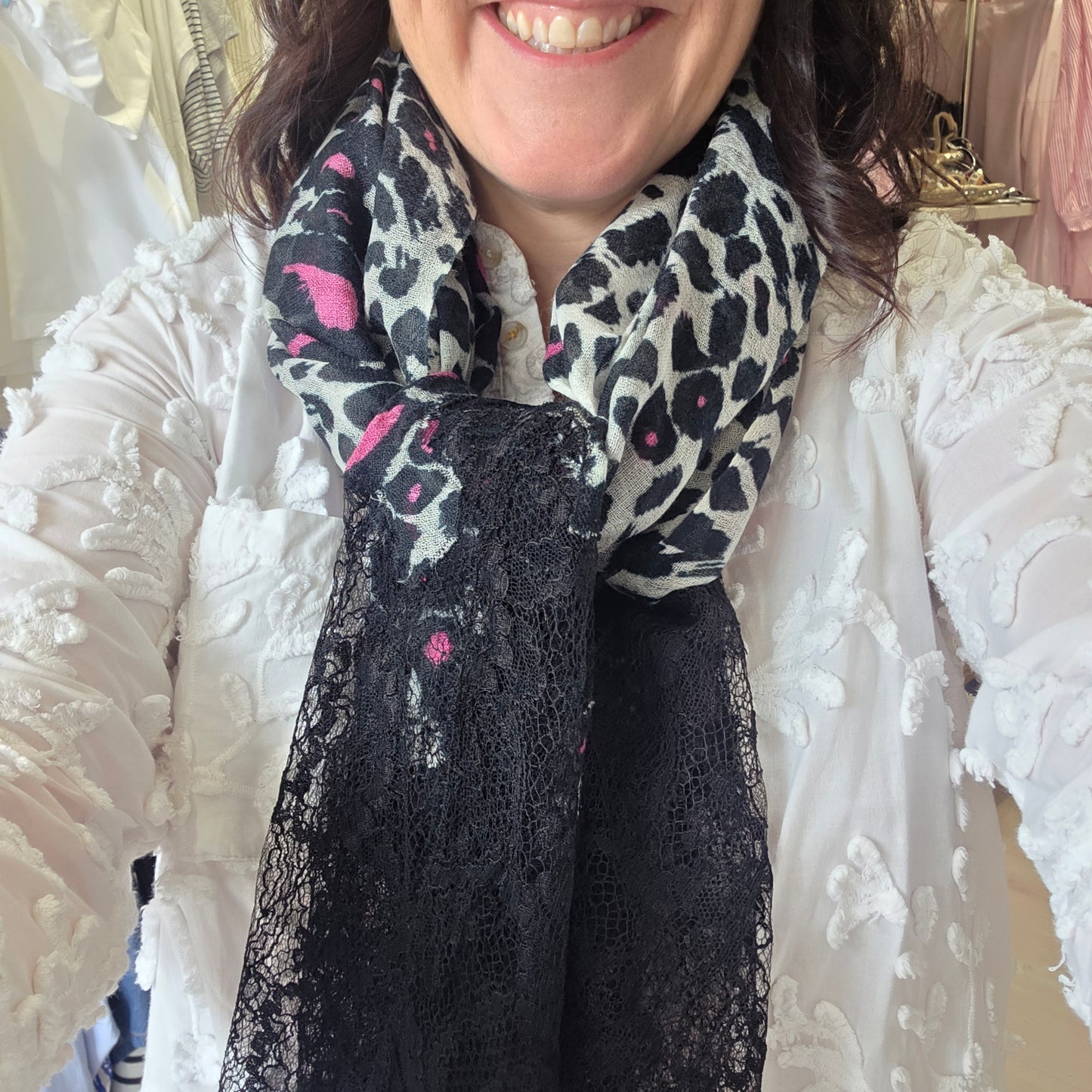 Valentino Black and Fuscia Animal Print Scarf 💯 Cashmere