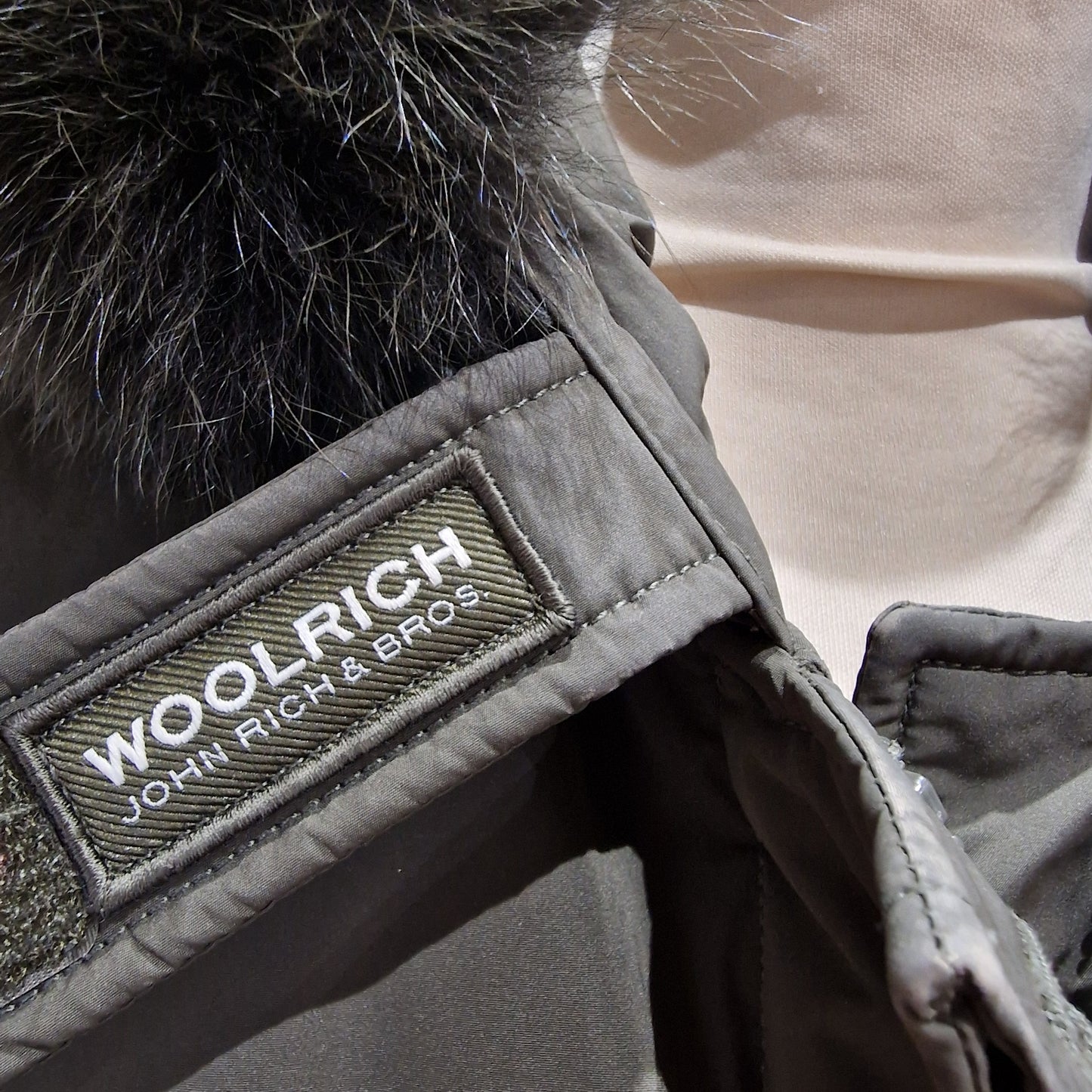 Woolrich Khaki Parka with Detachable Fur on Hood - Large/UK 12