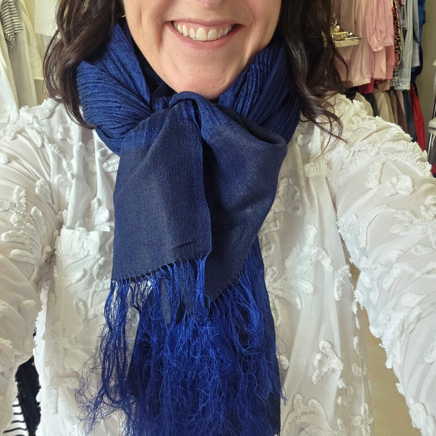 Haider Ackermann Blue Silk Blend Fringed Shawl
