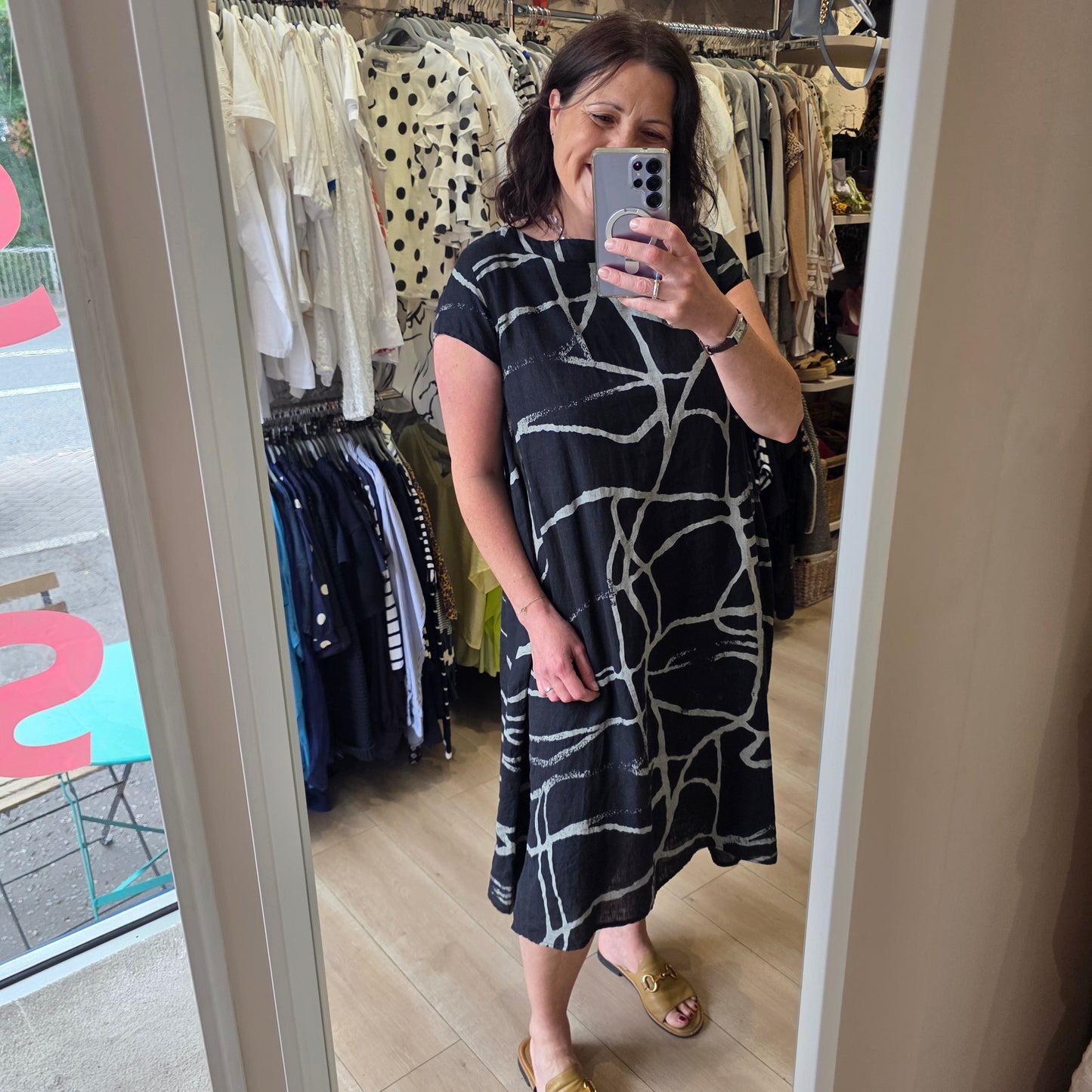 Thanny Black and Grey Linen Dress - 12/14