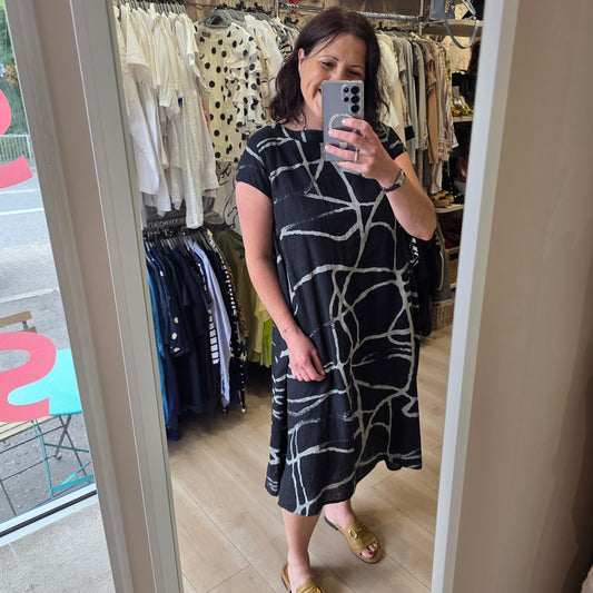Thanny Black and Grey Linen Dress - 12/14