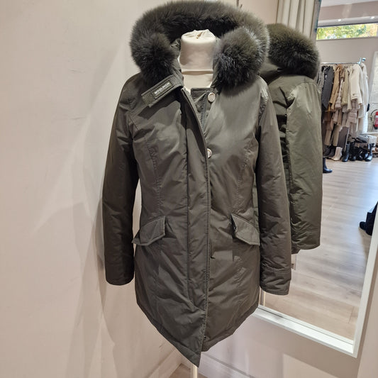 Woolrich Khaki Parka with Detachable Fur on Hood - Large/UK 12