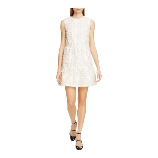 Red Valentino Cream and White Floral Applique Dress - 12
