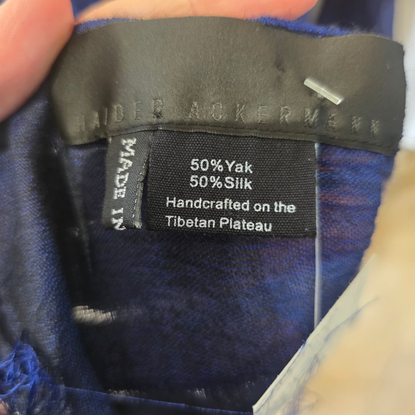 Haider Ackermann Blue Silk Blend Fringed Shawl