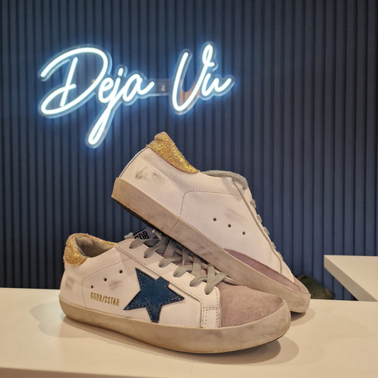 Golden Goose Superstars Leather White, Blue and Gold - 6