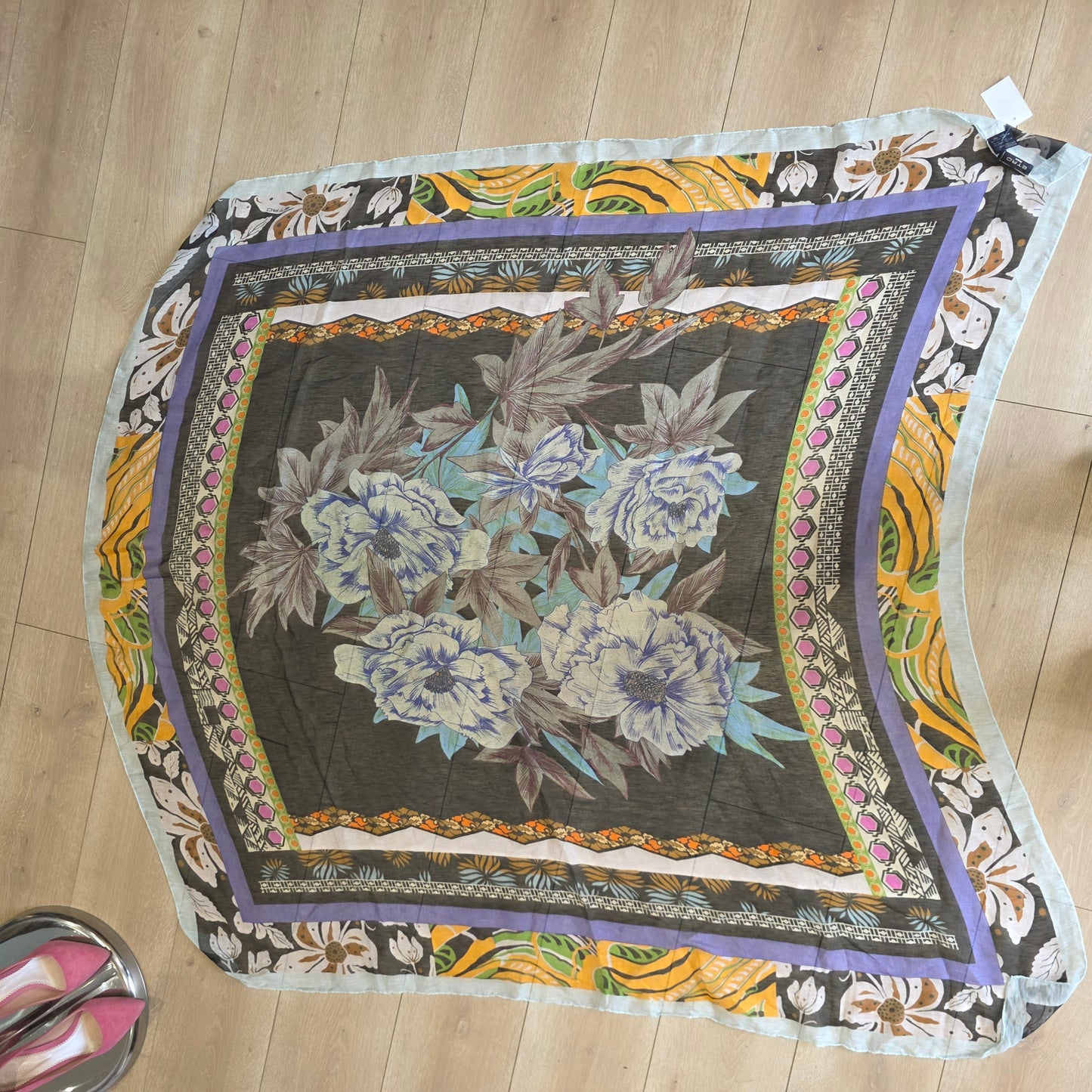 Etro Silk and Linen Floral Blend Large Scarf