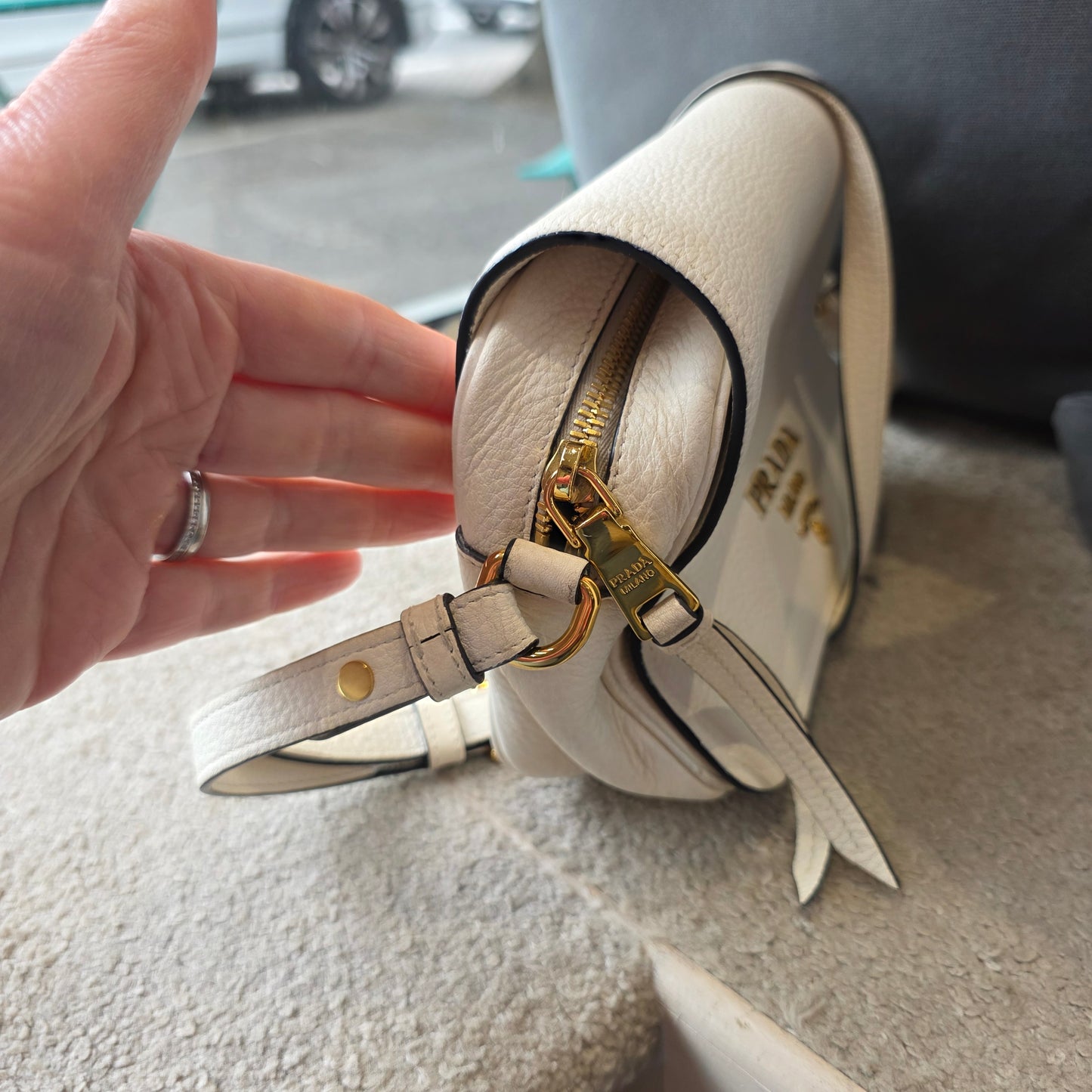 Prada Vitello Daino Soft White Crossbody Bag