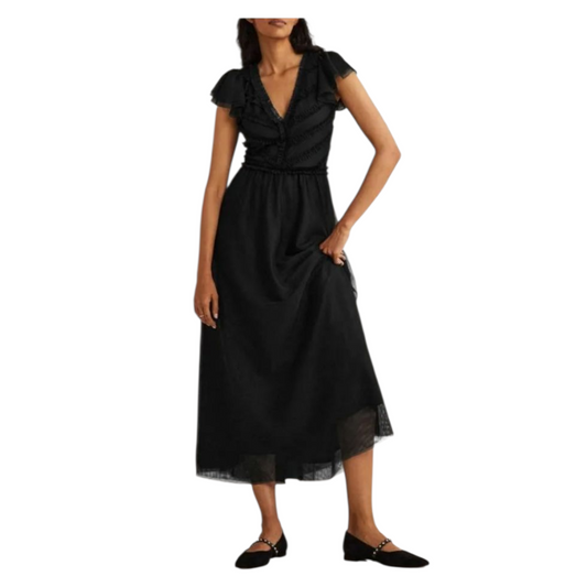 Boden Black V-Neck Tulle Maxi Dress - 16/18