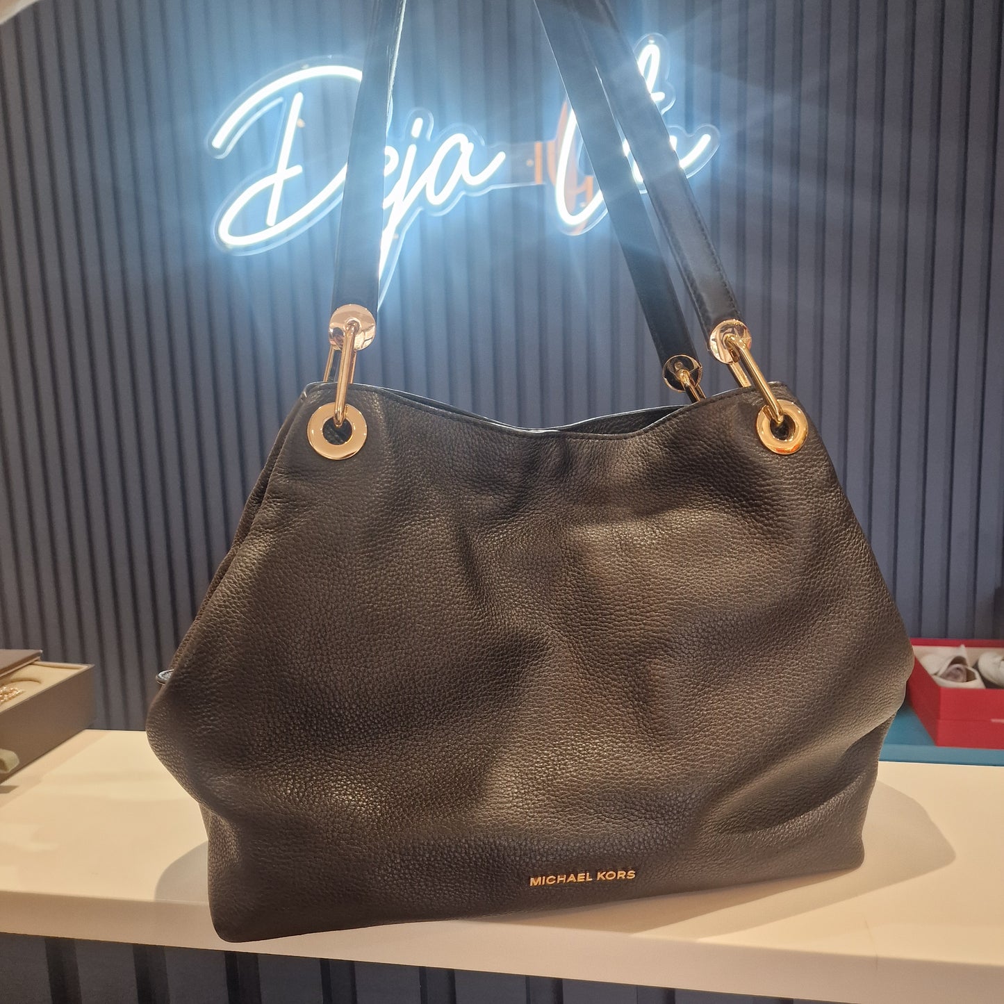 Michael Kors Raven Black Leather Shoulder Bag