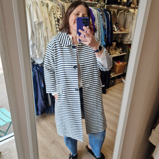 'S Max Mara Navy & White Stripe Coat - 12