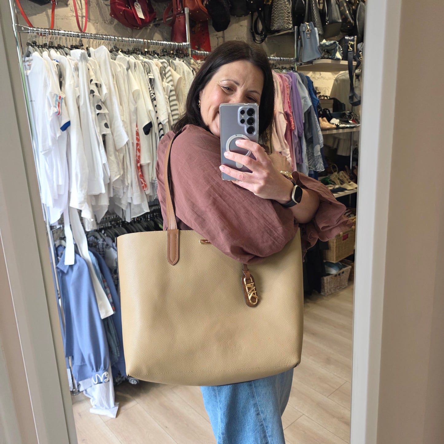 Michael Kors Eliza Reversible Tote,Tan NEW