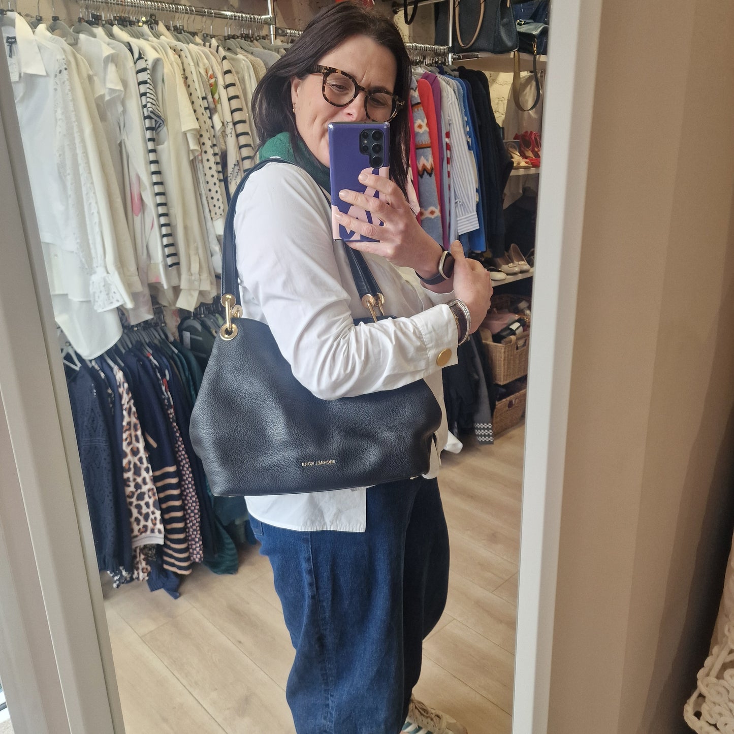 Michael Kors Raven Black Leather Shoulder Bag