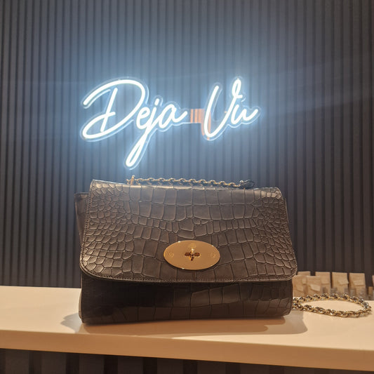 Mulberry Lily Matte 'Croc' Embossed Black Leather