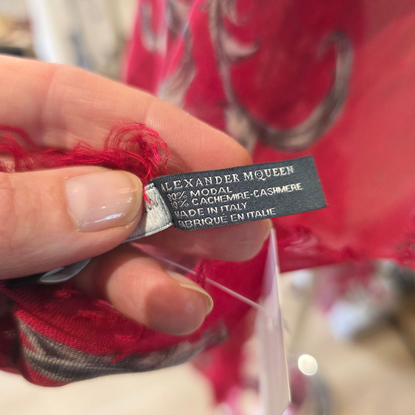 Alexander McQueen Maroon Skull and Floral Cashmere Blend Shawl