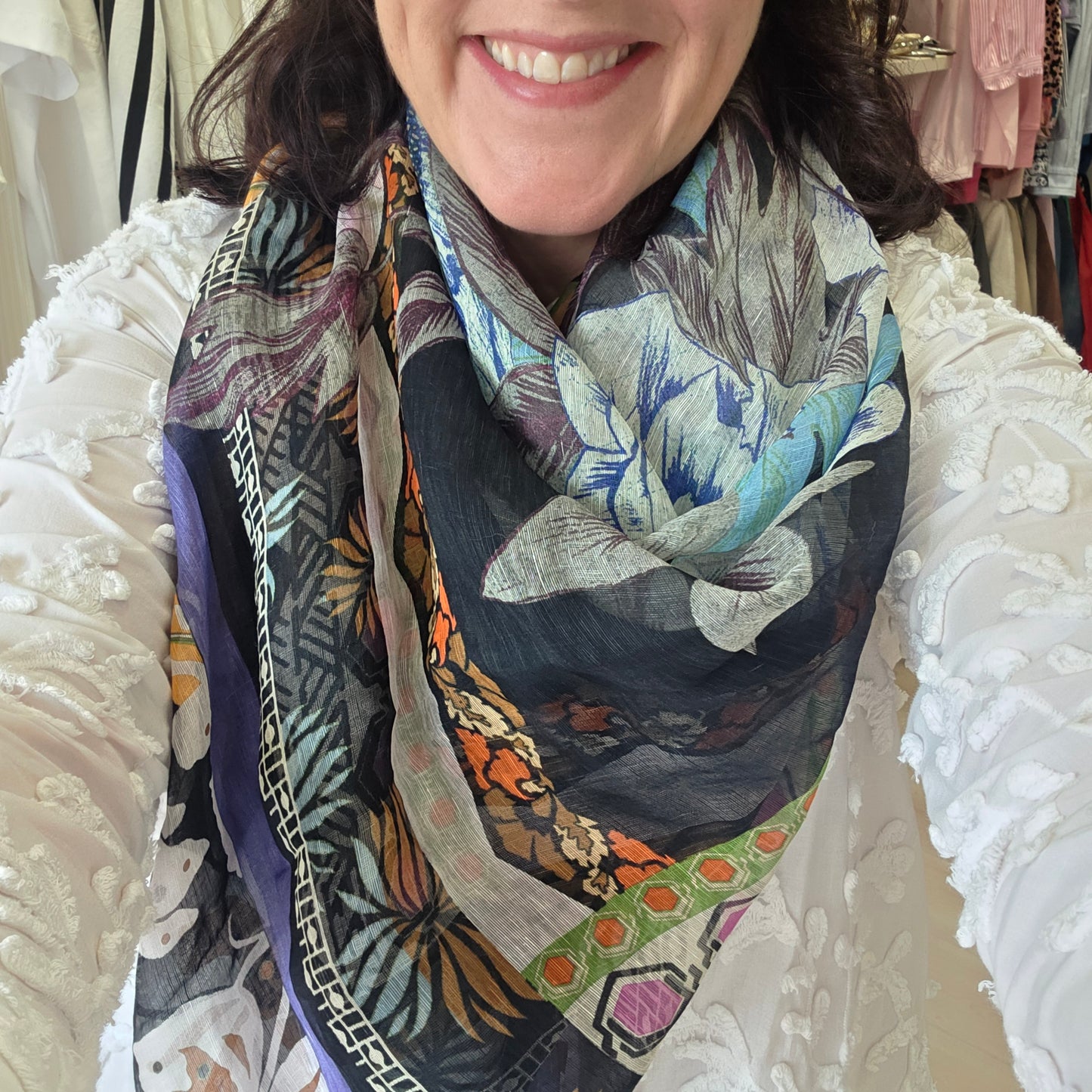 Etro Silk and Linen Floral Blend Large Scarf