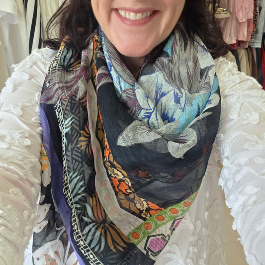 Etro Silk and Linen Floral Blend Large Scarf