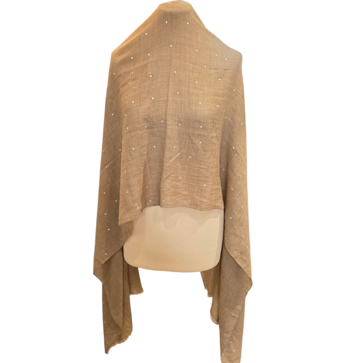 Jane Carr Taupe 💯 Cahmere Wrap with Swarovski Crystals