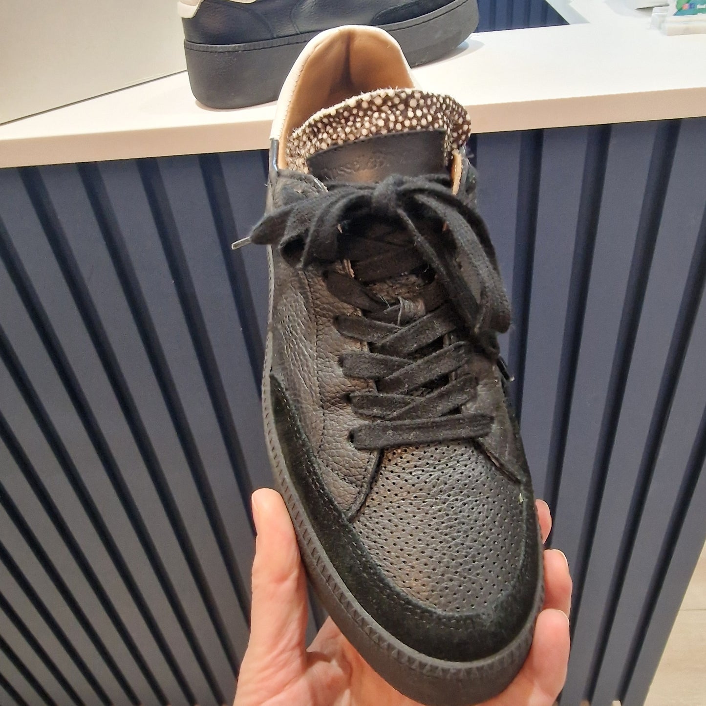 Russell & Bromley Black Leather Wedge Platform Sole Trainers - 6