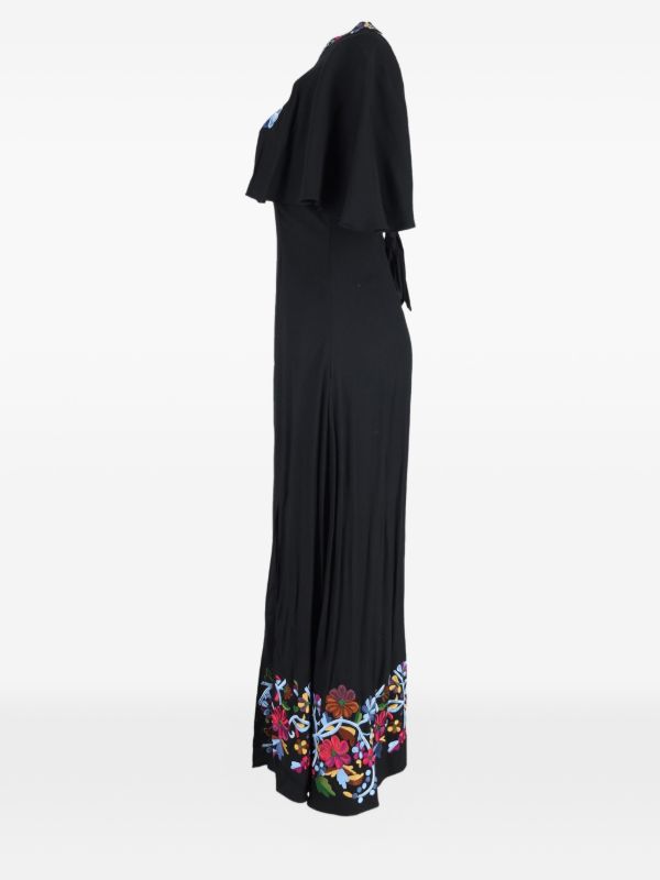 Rixo 'Iona' Black and Floral Cape Dress - Large