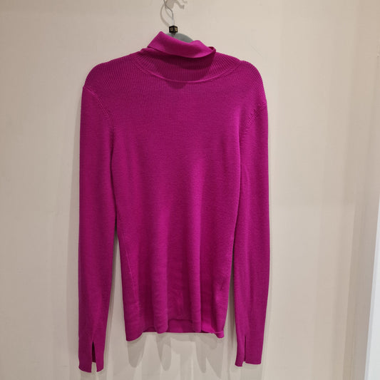 Jigsaw Wool Polo Sweater, Fuscia Pink, Size L/UK 12