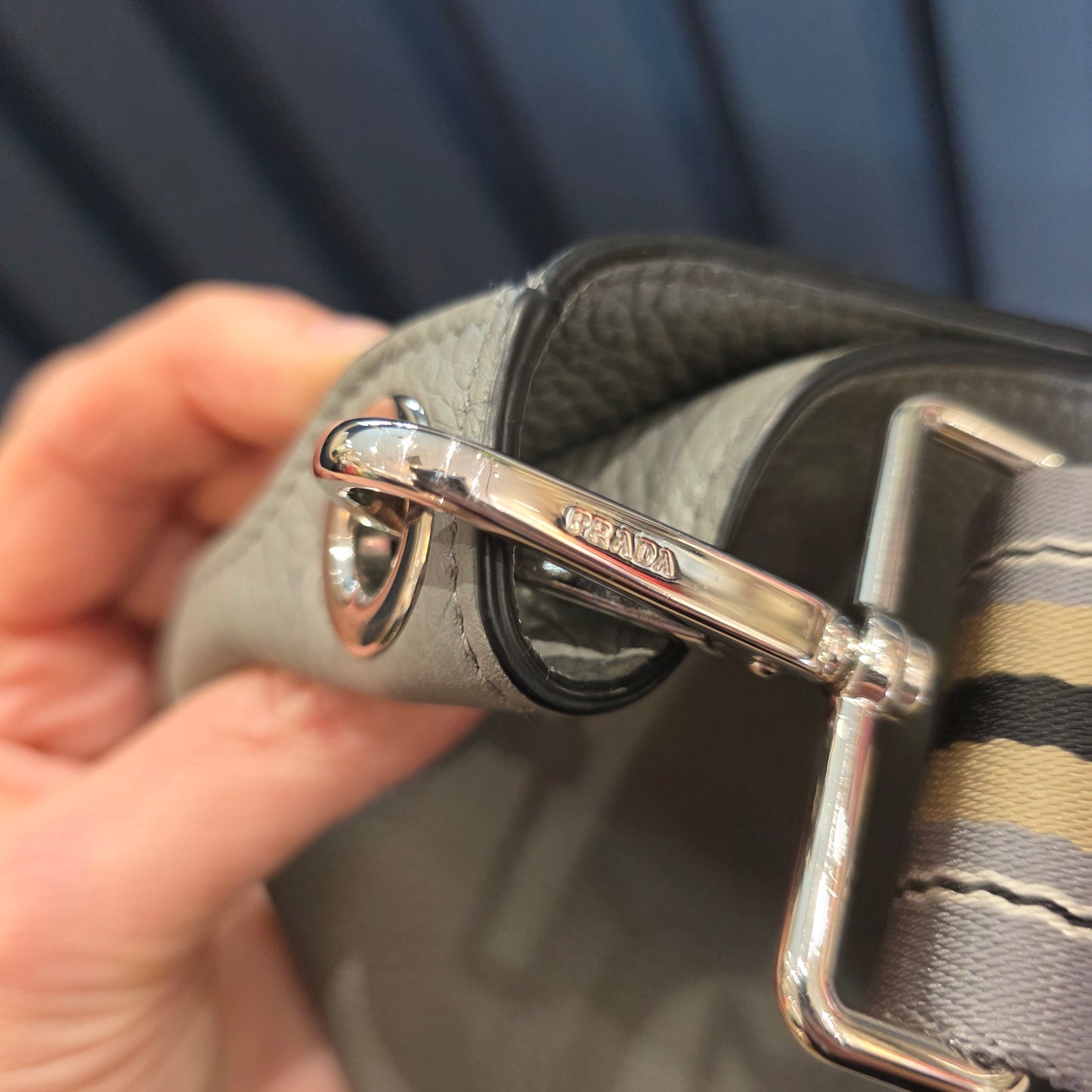 Prada Vitello Phenix Grey Bucket Bag