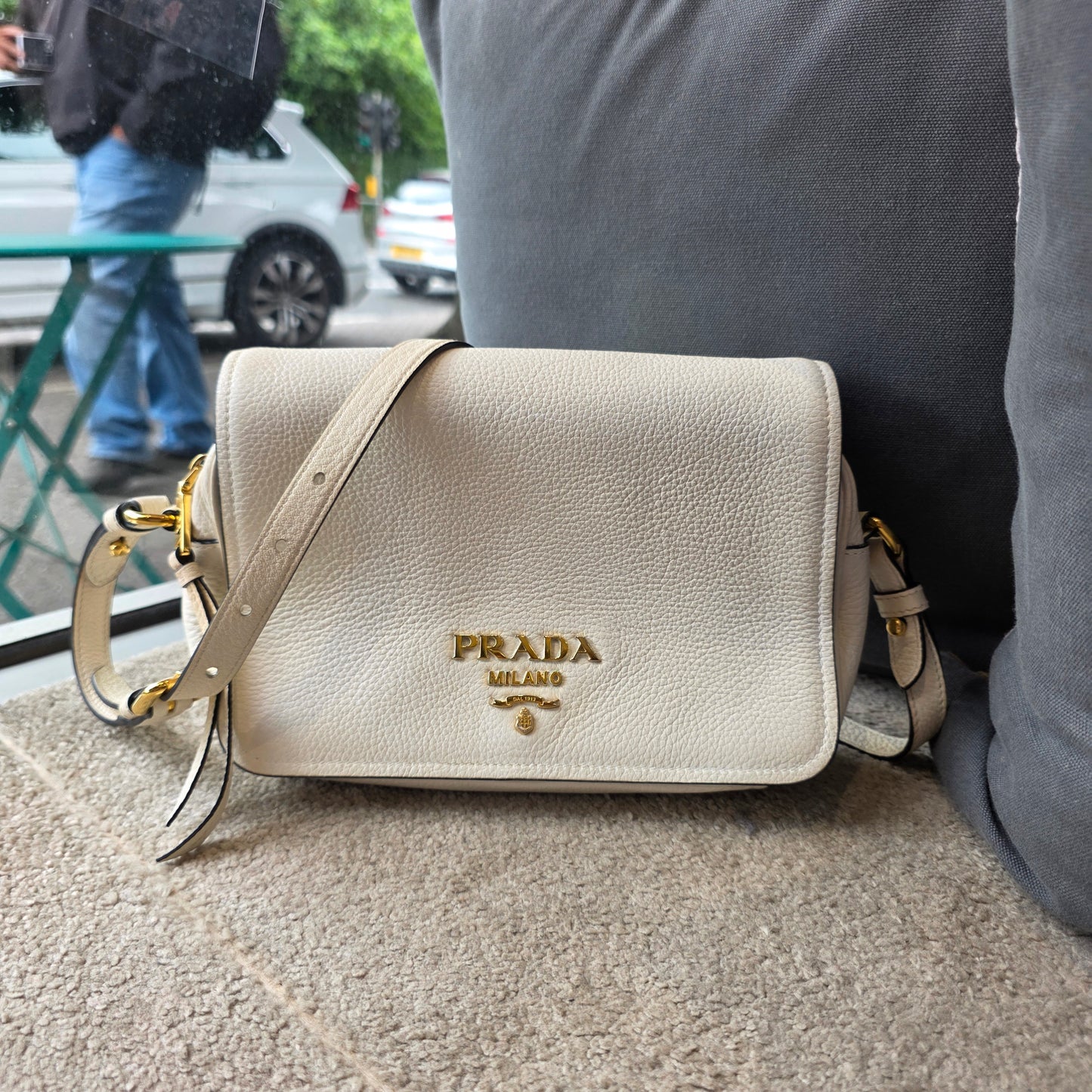 Prada Vitello Daino Soft White Crossbody Bag