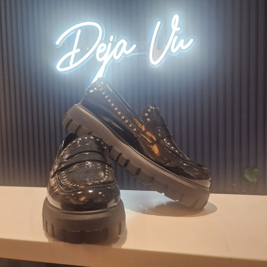 Gabor Black Patent Studded Loafters - 5