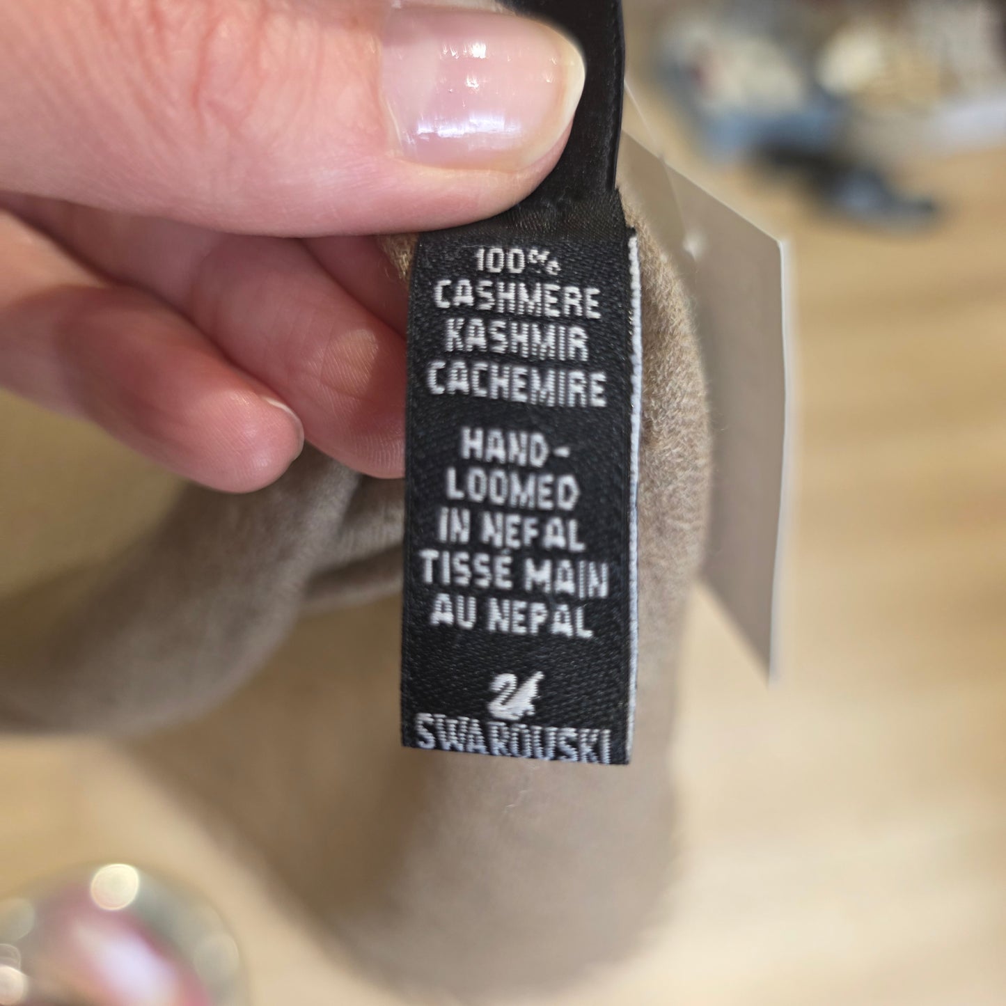 Jane Carr Taupe 💯 Cahmere Wrap with Swarovski Crystals