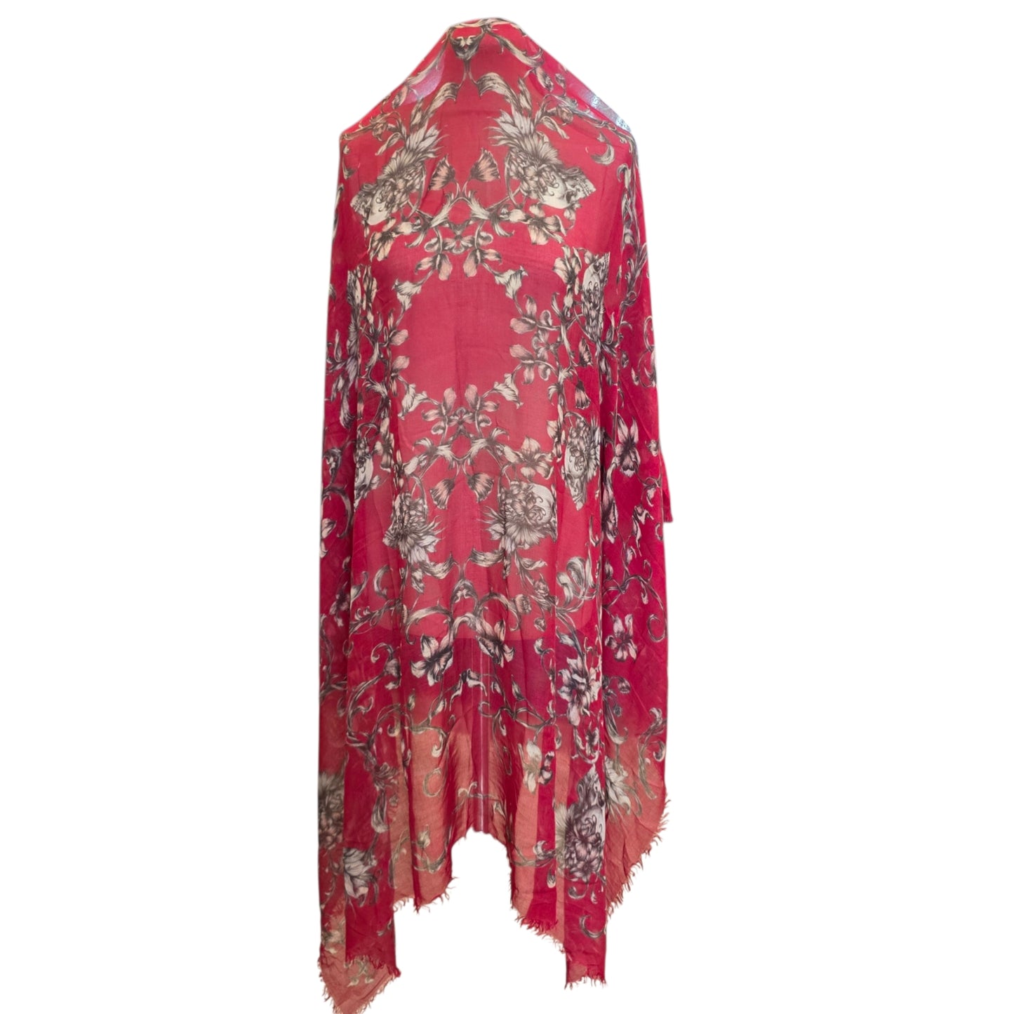 Alexander McQueen Maroon Skull and Floral Cashmere Blend Shawl