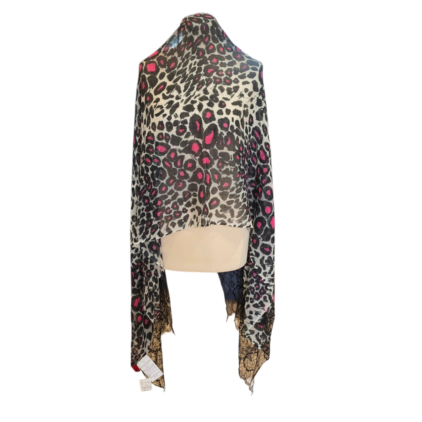 Valentino Black and Fuscia Animal Print Scarf 💯 Cashmere
