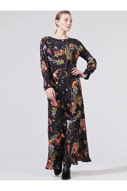 Hayley Menzies Sundance Black Crepe Maxi Dress L