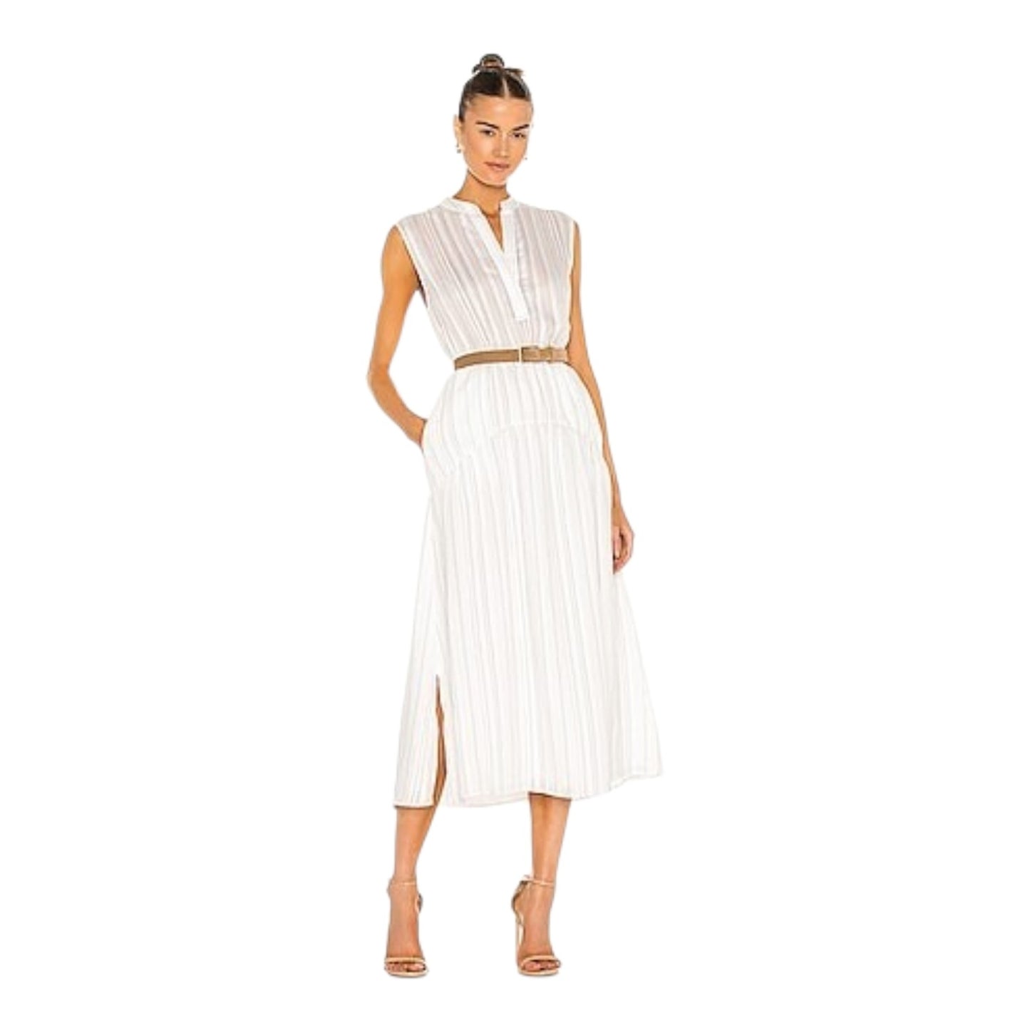 Vince Stripe Drape Tiered Dress - 14