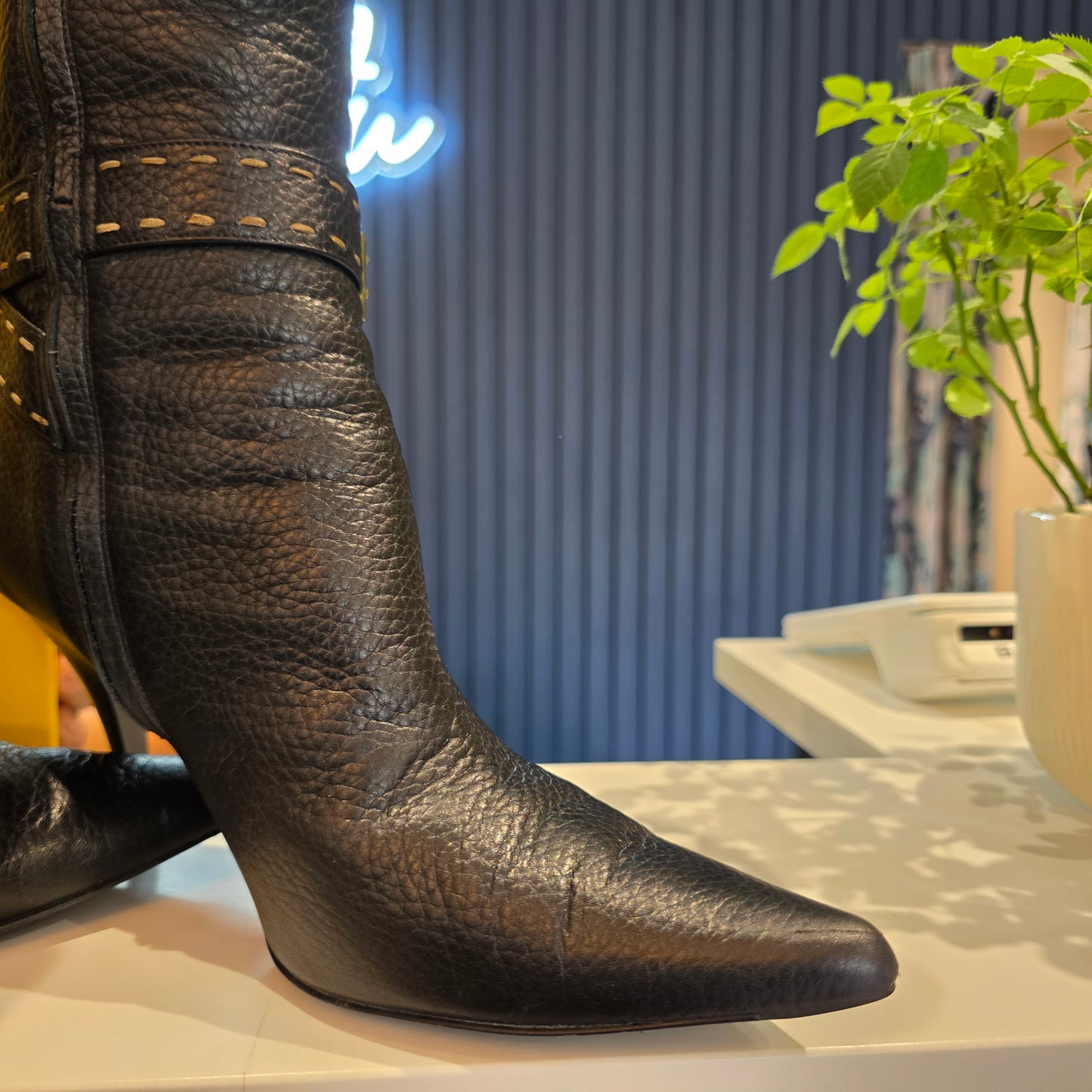 Fendi Black Knee High Leather Boots - 39/6