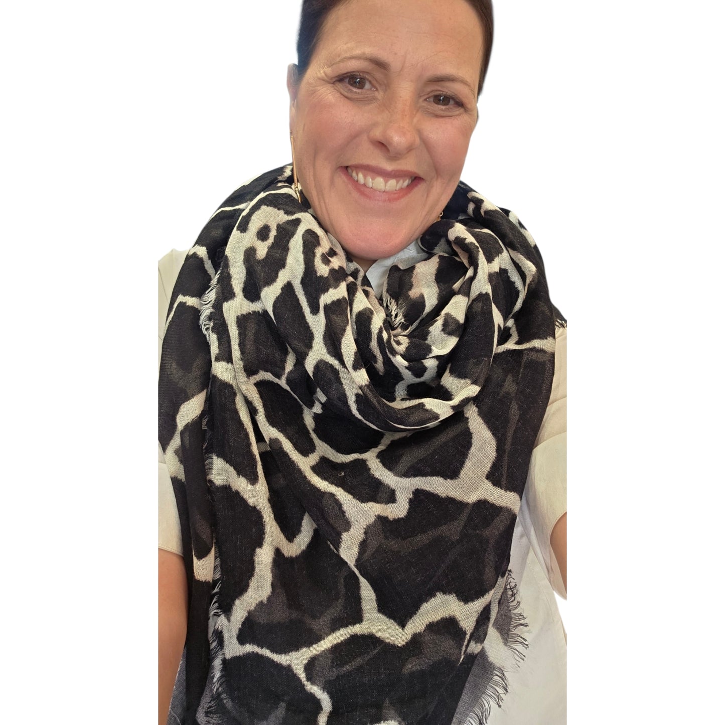Roberta Cavalli Black and White Large Animal Print Silk and Cashmere Shawl