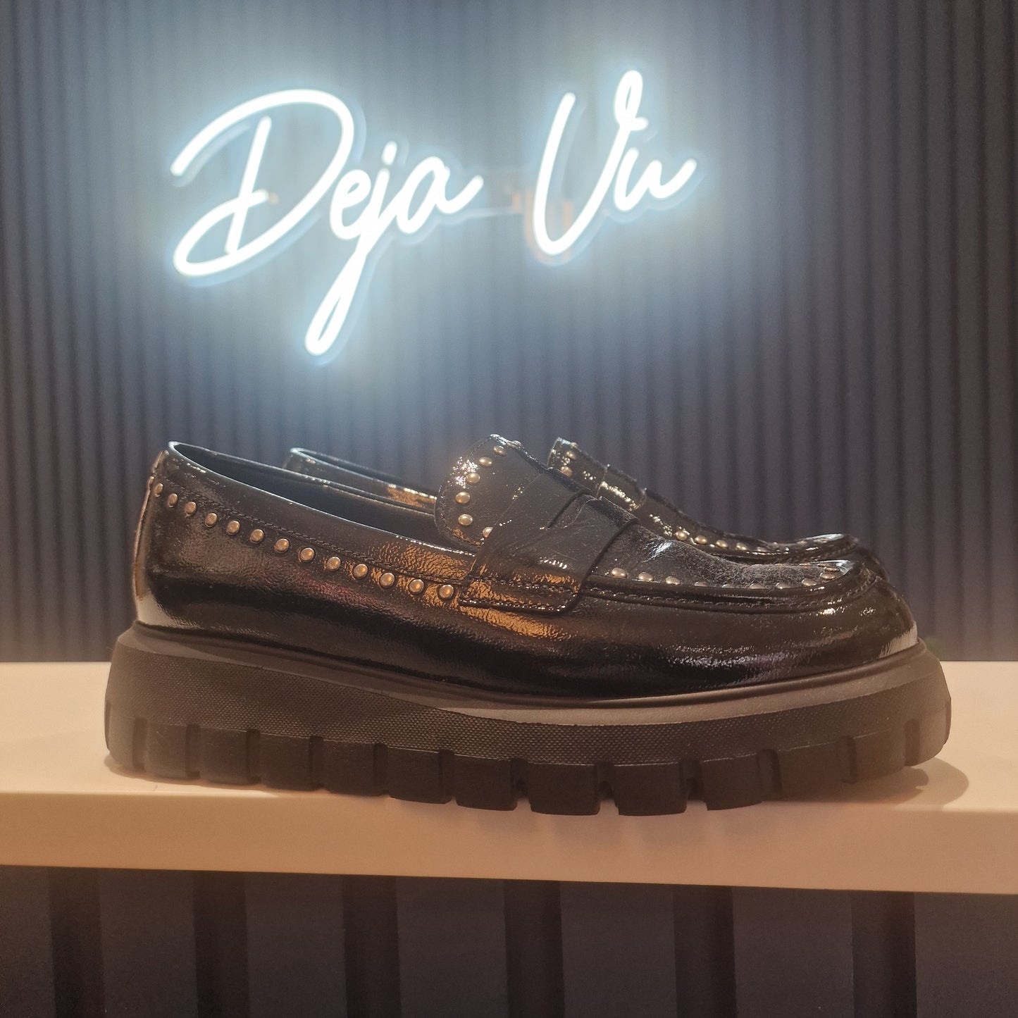 Gabor Black Patent Studded Loafters - 5