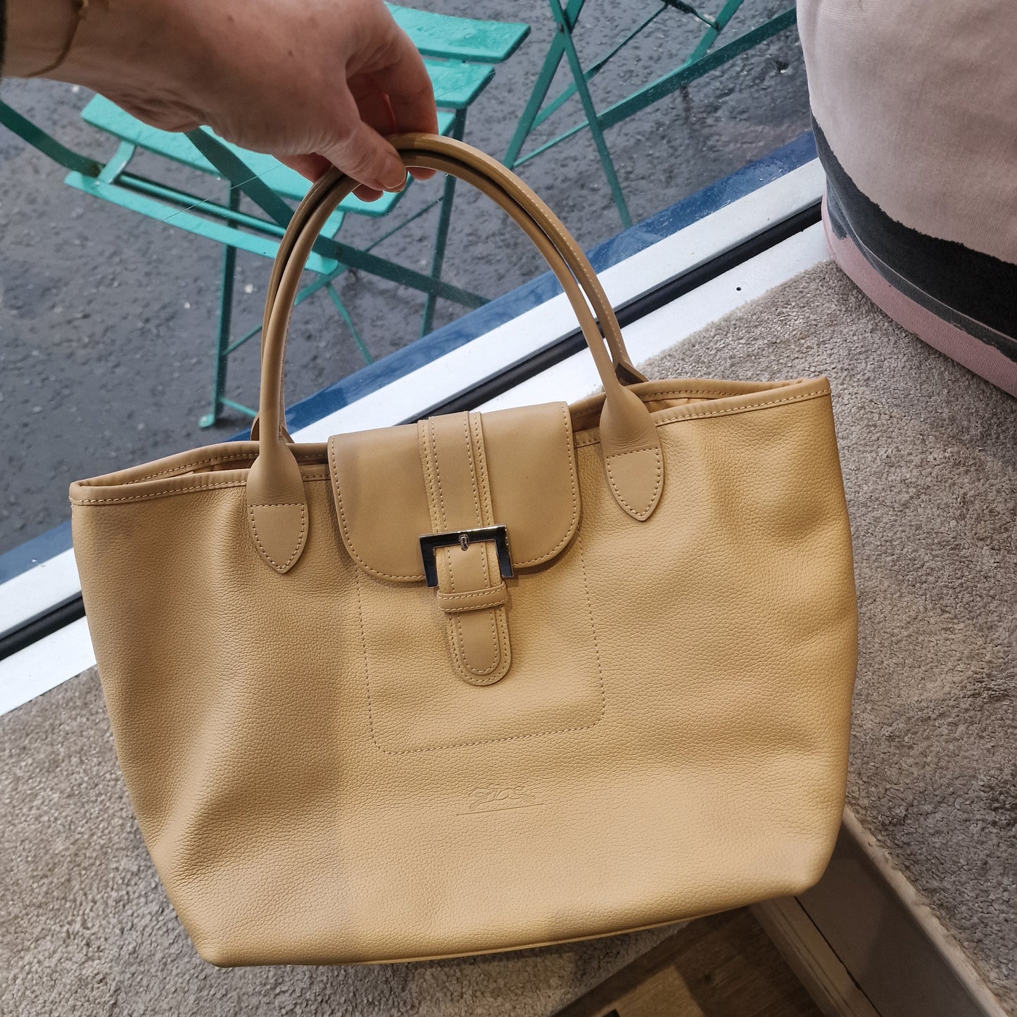 Longchamp Leather Butter Cream Tote